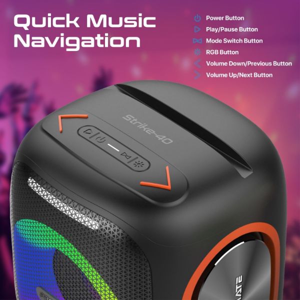 Picture of 40W Portable BT Speaker w/ Dynamic RBG Lights. Up to 6 Hours Playback AUX
