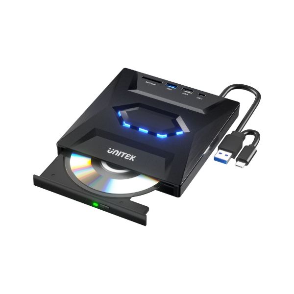Picture of 5-in-1 External Optical Drive w/ USB Hub. High-Speed Writing & Reading
