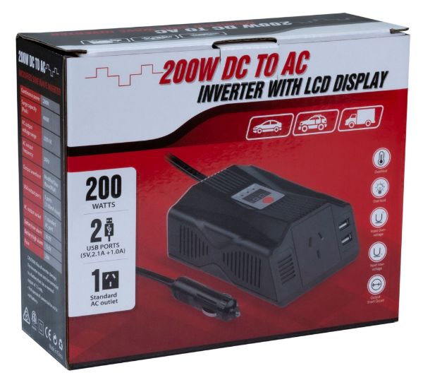 Picture of 200W Power Inverter DC to AC. 12V DC Output: 230V AC Modified Sine Wave
