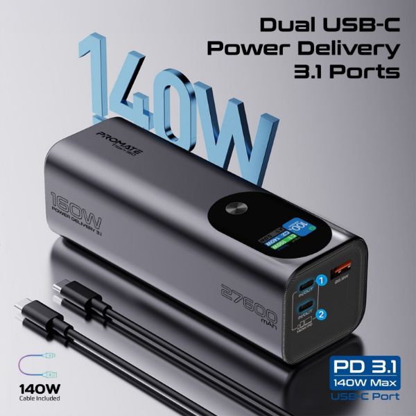 Picture of 27600mAh 160W Ultra Compact Aluminium PD3.1 Power Bank LCD Screen.