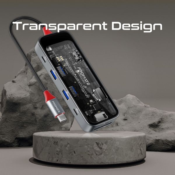 Picture of 8-in-1 USB Multi-Port Hub USB-C Connector. Includes 100W PD 4K HDMI Port RJ45 Port