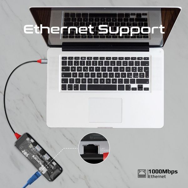 Picture of 8-in-1 USB Multi-Port Hub USB-C Connector. Includes 100W PD 4K HDMI Port RJ45 Port