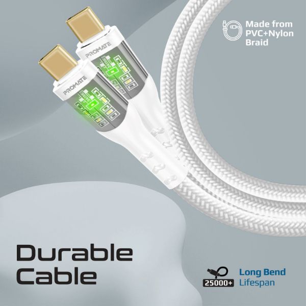 Picture of 2m USB-C to USB-C Cable Transparent Connectors & LED'' Supports 60W PD. 25000+ Bend