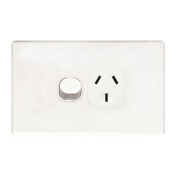 Picture of Single 15A Horizontal Power Point Removable Cover Flame Resistant Polycarbonate White