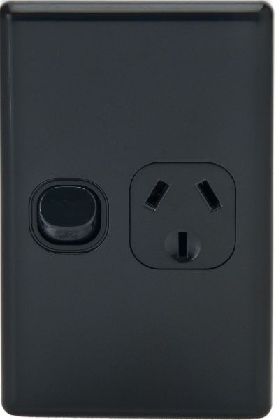 Picture of Single 10A Vertical Power Point Removable Cover Flame Resistant Polycarbonate Black