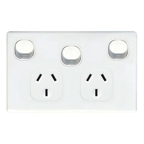 Picture of Double 10A Horizontal Power Power Point Extra 16A Switch. Resistant Polycarbonate White