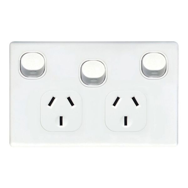 Picture of Slim 10A Double Power Point w/ Extra 16A Switch. Removable Cover