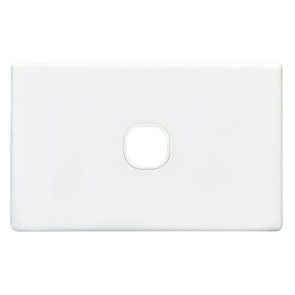 Picture of White Switch Plate ONLY 1 Gang Accepts Tradesave Mechanisms Flame Resistant Polycarbonate