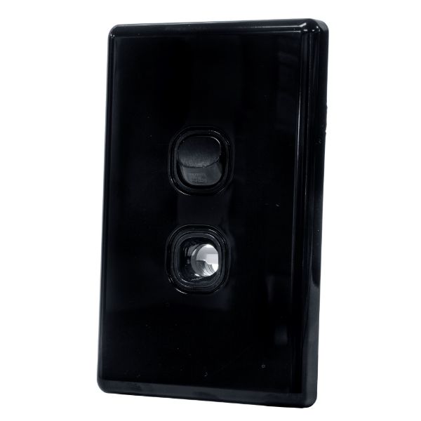 Picture of 16A 2-Way Vertical 2 Gang PCU Switch Black