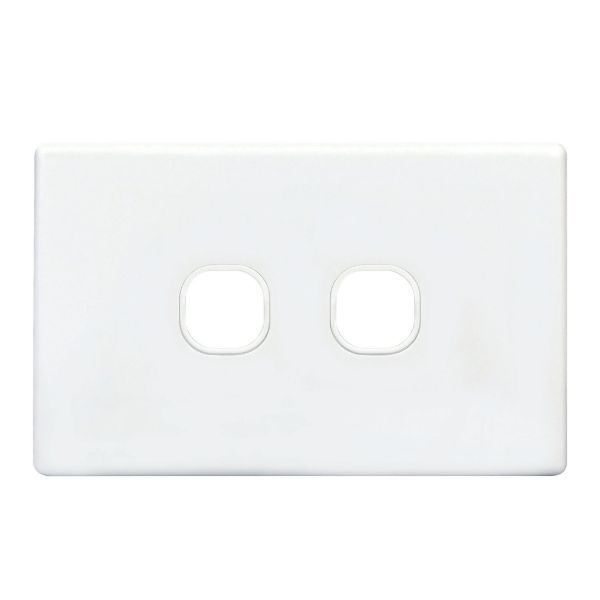 Picture of Slim Switch Plate ONLY. 2 Gang. Accepts all Tradesave Mechanisms. Moulded in Flame