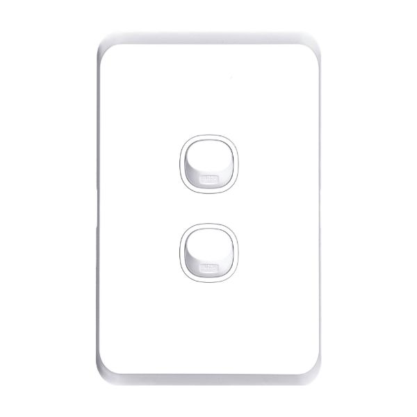 Picture of Sleek 16A 2-Way Vertical 2 Gang Switch Moulded in Flame Resistant Polycarbonate. Fade