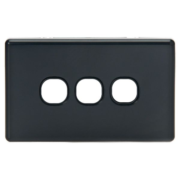 Picture of Black Switch Plate Only 3 Gang Accepts Tradesave Mechanisms Flame Resistant Polycarbonate