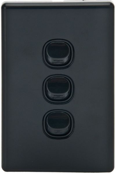 Picture of 16A 2-Way Vertical 3 Gang Switch Flame Resistant Polycarbonate Black