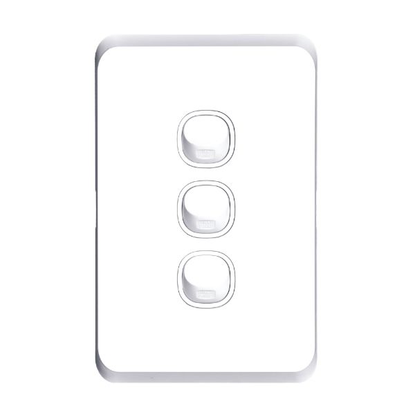 Picture of Sleek 16A 2-Way Vertical 3 Gang Switch Moulded in Flame Resistant Polycarbonate. Fade