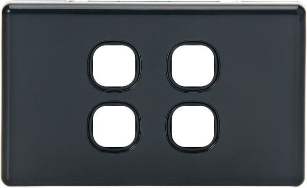 Picture of Black Switch Plate Only 4 Gang Accepts Tradesave Mechanisms Flame Resistant Polycarbonate