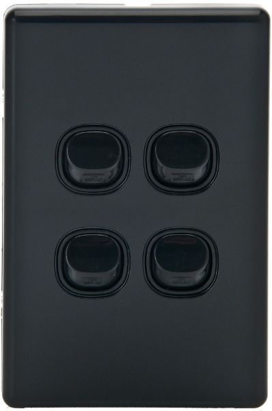 Picture of 16A 2-Way Vertical 4 Gang Switch Flame Resistant Polycarbonate Black