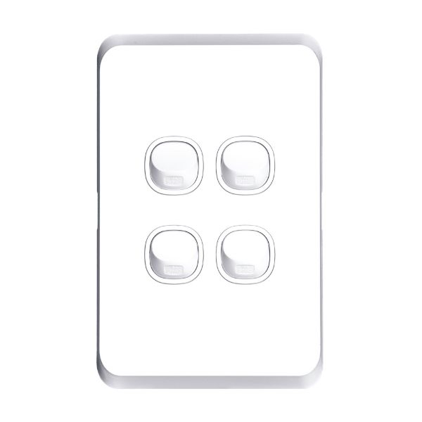 Picture of Sleek 16A 2-Way Vertical 4 Gang Switch Moulded in Flame Resistant Polycarbonate. Fade
