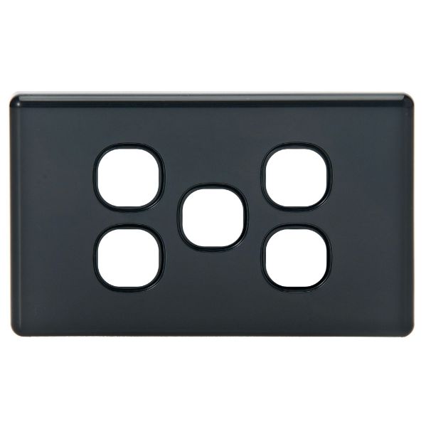 Picture of Black Switch Plate Only 5 Gang Accepts Tradesave Mechanisms Flame Resistant Polycarbonate