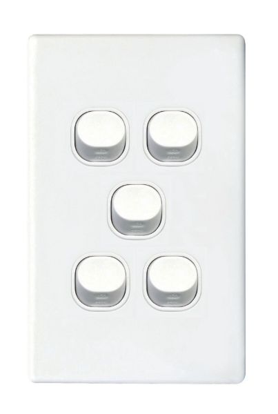 Picture of 16A 2-Way Vertical 5 Gang Switch Flame Resistant Polycarbonate White