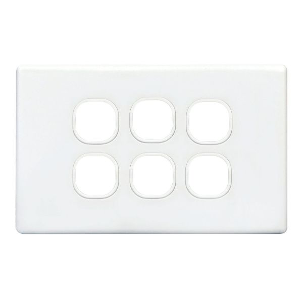 Picture of White Switch Plate Only 6 Gang Accepts Tradesave Mechanisms Flame Resistant Polycarbonate