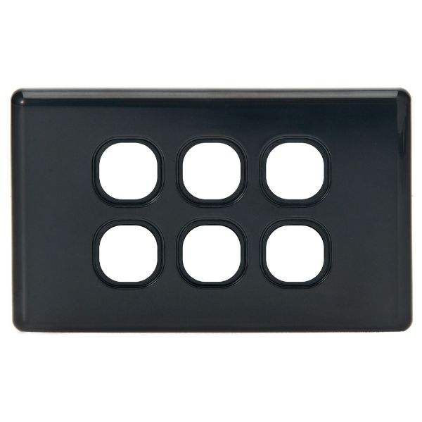 Picture of Black Switch Plate Only 6 Gang Accepts Tradesave Mechanisms Flame Resistant Polycarbonate