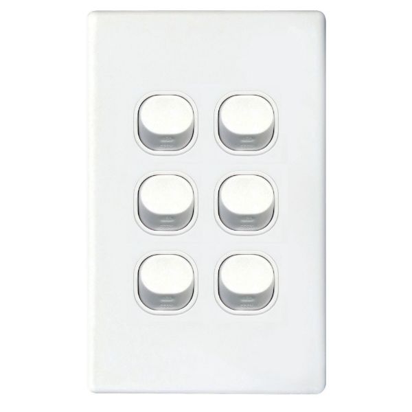 Picture of 16A 2-Way Vertical 6 Gang Switch Flame Resistant Polycarbonate Black