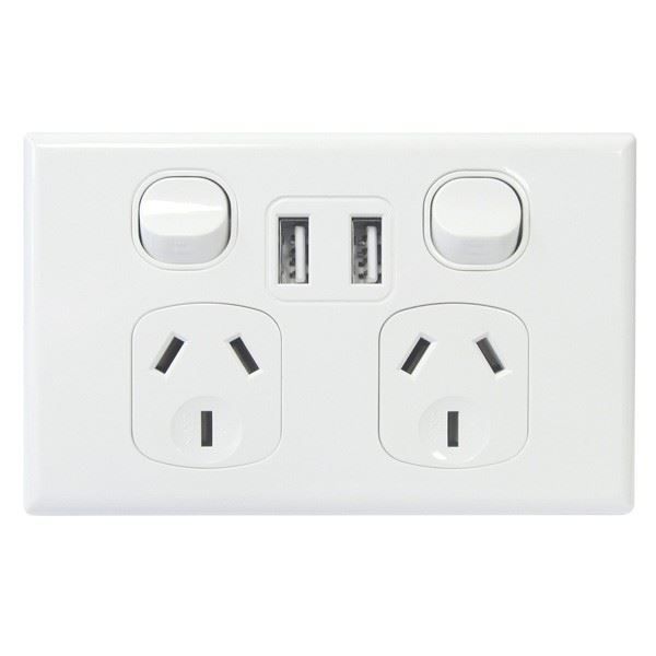Picture of Double 10A Horizontal Power Point 2x USB-A Ports 3.5A Removable Clip on Cover White