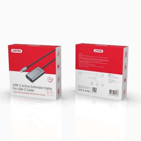 Picture of 5m USB 3.1 USB-C Active Extension Cable. USB-C Male to USB-A Female.