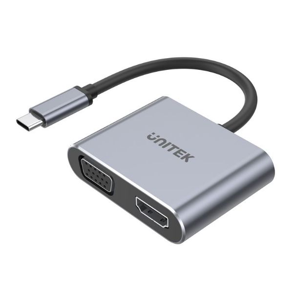 Picture of USB-C to HDMI 2.0 & VGA Adapter w/ MST Dual Monitor Support. 4K@60Hz UHD HDMI.