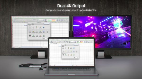 Picture of USB-C to Dual HDMI Adapter. Supports Up to 4K@60Hz. Supports Multi-Screen (MST)