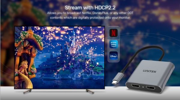 Picture of USB-C to Dual HDMI Adapter. Supports Up to 4K@60Hz. Supports Multi-Screen (MST)