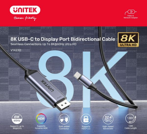 Picture of 1.8m 8K USB-C DisplayPort 1.4 Cable in Aluminium Housing Res up to 8K@30Hz & HDR.