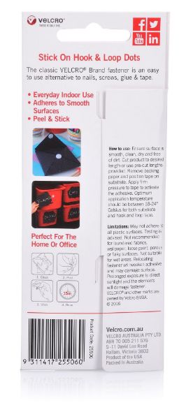 Picture of 16mm Stick On Hook & Loop Dots. Pack of 15 General Purpose