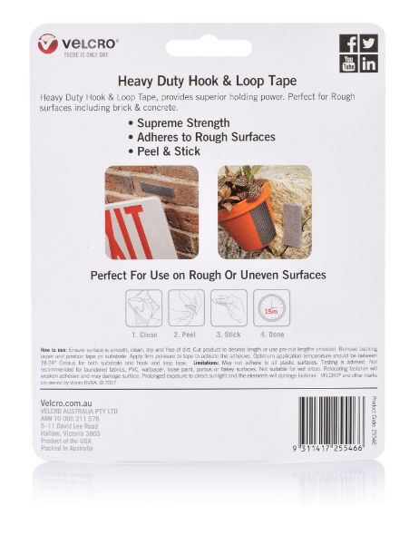 Picture of 25mm x 100mm Heavy Duty Pre-cut 6Pack 3pc Hook & 3pc Loop) Surface Tape