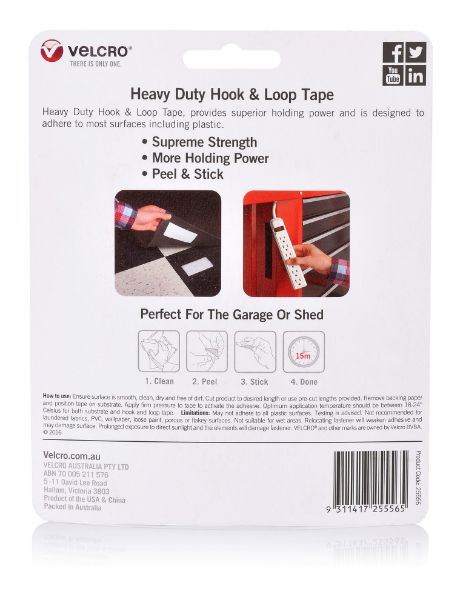 Picture of 25mm x 1m Heavy Duty Hook & Loop Tape. Designed for Attaching Items Indoors