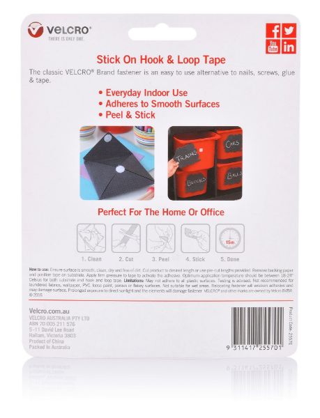 Picture of 25mm x 1m Stick On Hook & Loop Tape. Designed for General Purpose