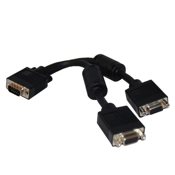 Picture of 0.15m VGA Splitter Cable. (HD DB15M to 2x DB15F) Connect Dual VGA monitors