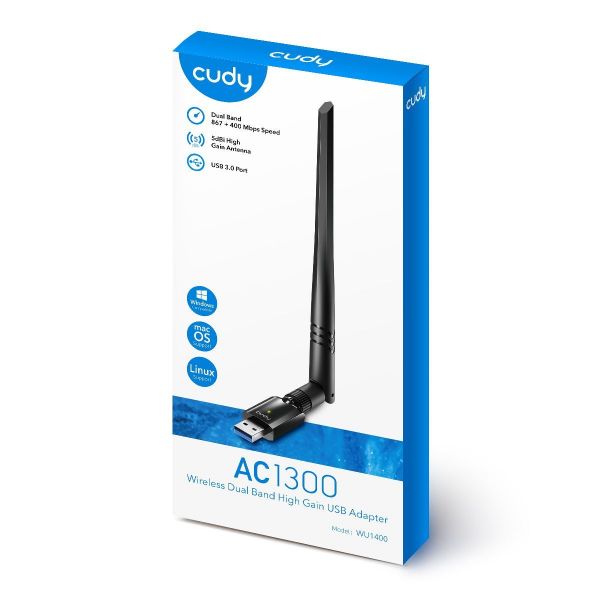 Picture of AC1300 Dual-Band High Gain 5dBi USB-A 3.0 Wi-Fi 5 Adapter 867Mbps & 400Mbps Supports