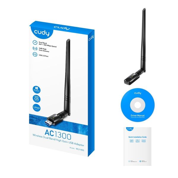 Picture of AC1300 Dual-Band High Gain 5dBi USB-A 3.0 Wi-Fi 5 Adapter 867Mbps & 400Mbps Supports