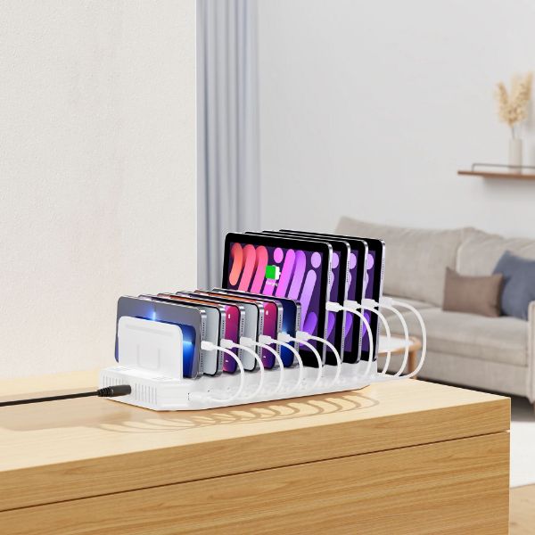 Picture of 10-Port 60W Smart Charging Station 10x 2.4A USB-A Ports. Power: 60W. Over-charge Over