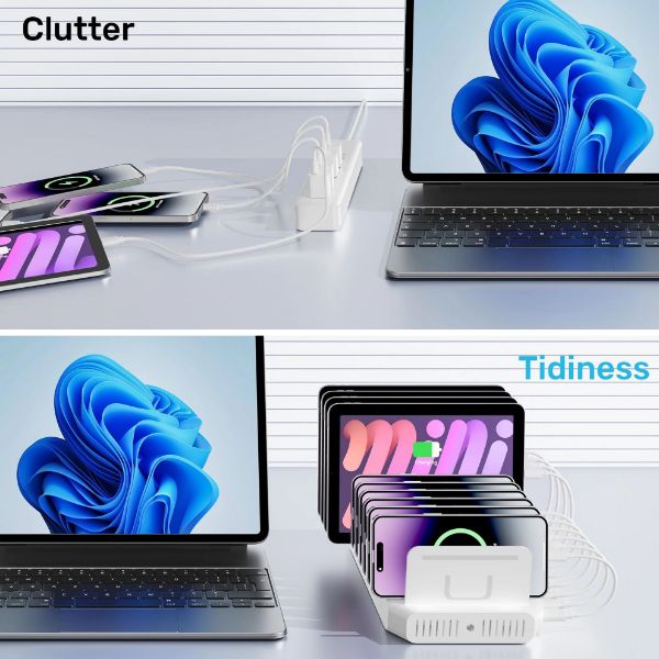 Picture of 10-Port 60W Smart Charging Station 10x 2.4A USB-A Ports. Power: 60W. Over-charge Over