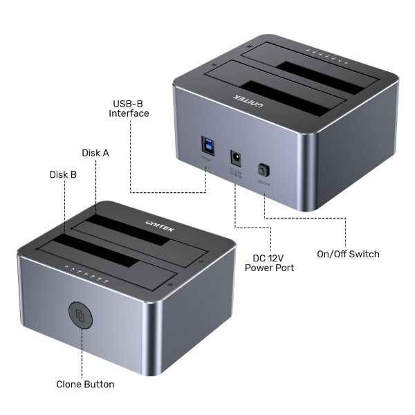 Picture of USB3.0 to Dual SATA HDD Aluminium Docking Station w/ Offline Clone Function