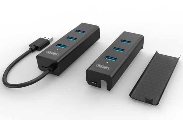 Picture of USB 3.0 4-Port hub. Super Speed Data Transfer Rate up to 5Gbps. Plug & play. LED