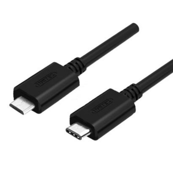 Picture of 1m USB 2.0 USB-C Male to Micro-B Male Cable. OD: 2.8mm Nickel Plated