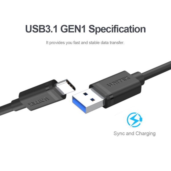 Picture of 1m USB 3.1 USB-C Male to USB-A Male Cable. Reversible USB-C Connector
