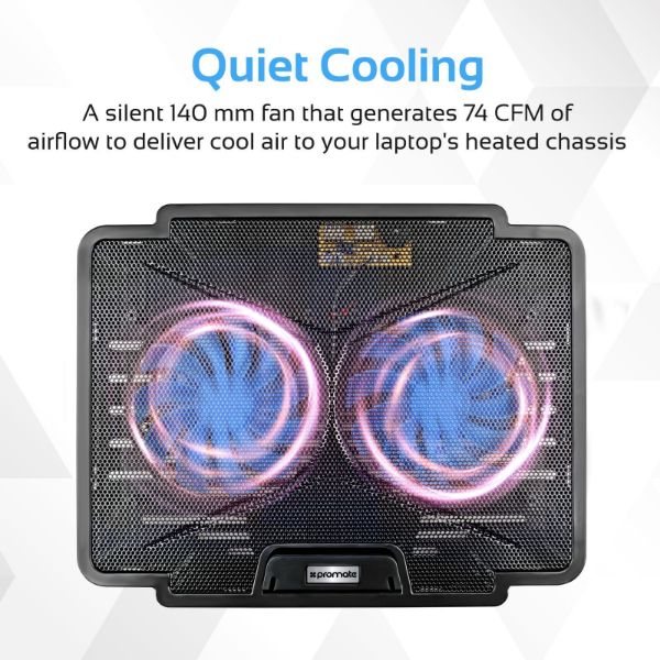 Picture of Laptop Cooling Pad w/ Silent Fan. Adjust height performance 140mm fans. USB