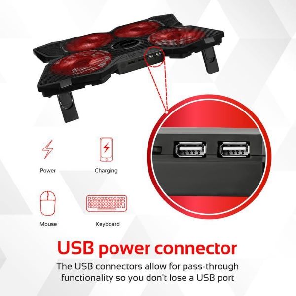 Picture of Height Adjustable Ergonomc Gaming Laptop Cooling Pad w/ 5 Built-in High-Speed Cooling