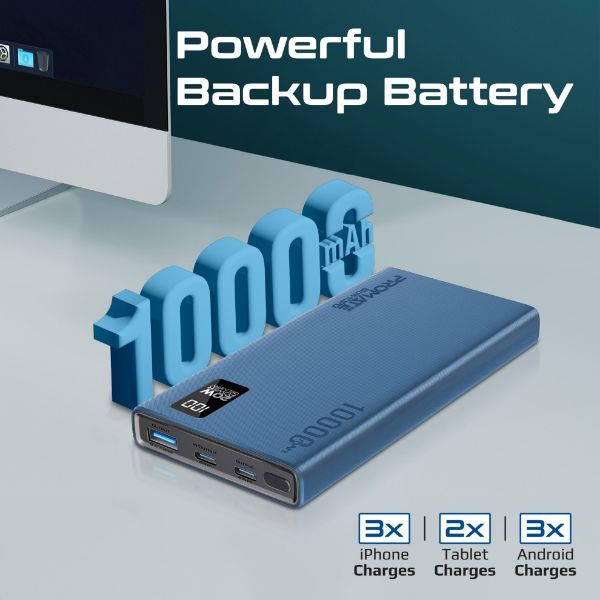 Picture of 10000mAh Super Slim Smart Charging Power Bank 20W Dual USB-C & 1x 22.5W USB-A QC 3.0