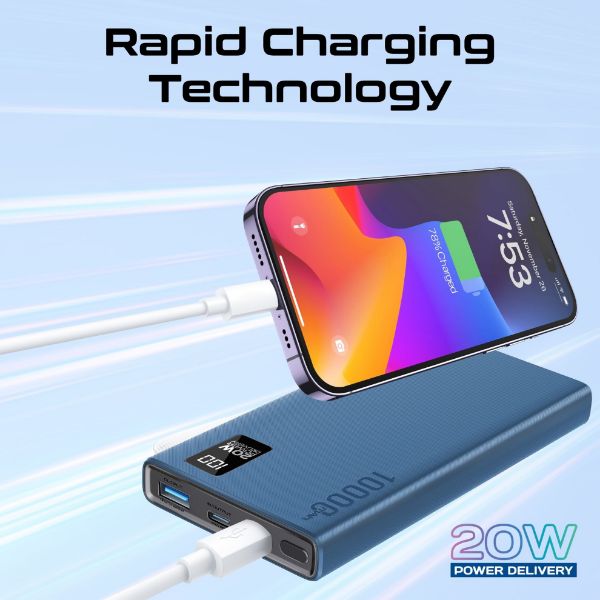 Picture of 10000mAh Super Slim Smart Charging Power Bank 20W Dual USB-C & 1x 22.5W USB-A QC 3.0