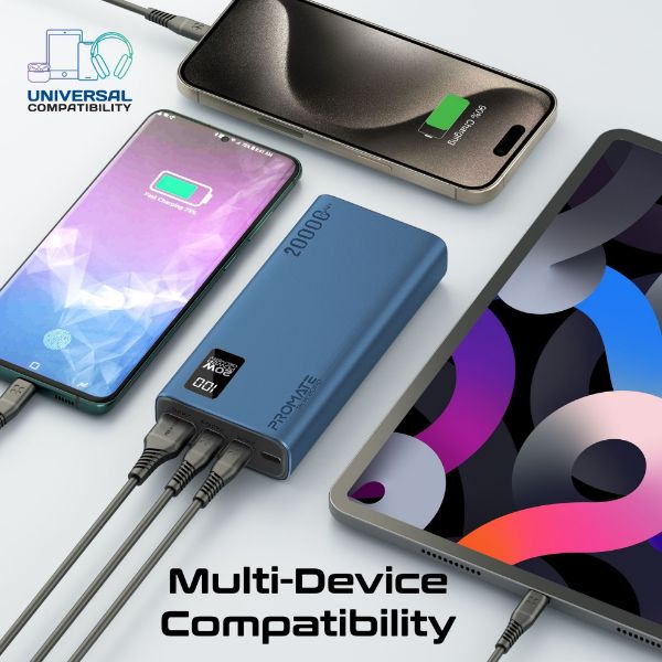 Picture of 20000mAh Super Slim Smart Charging Power Bank 20W Dual USB-C & 1x 22.5W USB-A QC 3.0